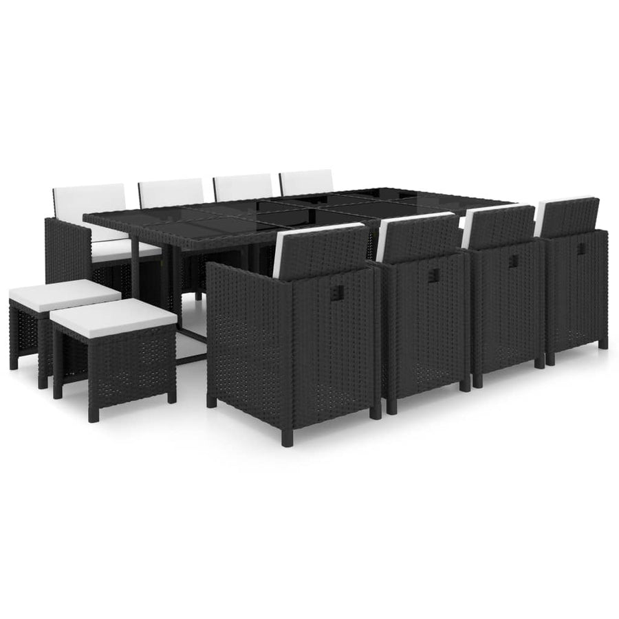 NNEVL 13 Piece Outdoor Dining Set with Cushions Poly Rattan Black-0