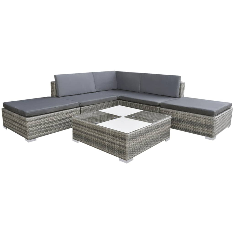 NNEVL 6 Piece Garden Lounge Set with Cushions Poly Rattan Grey-0