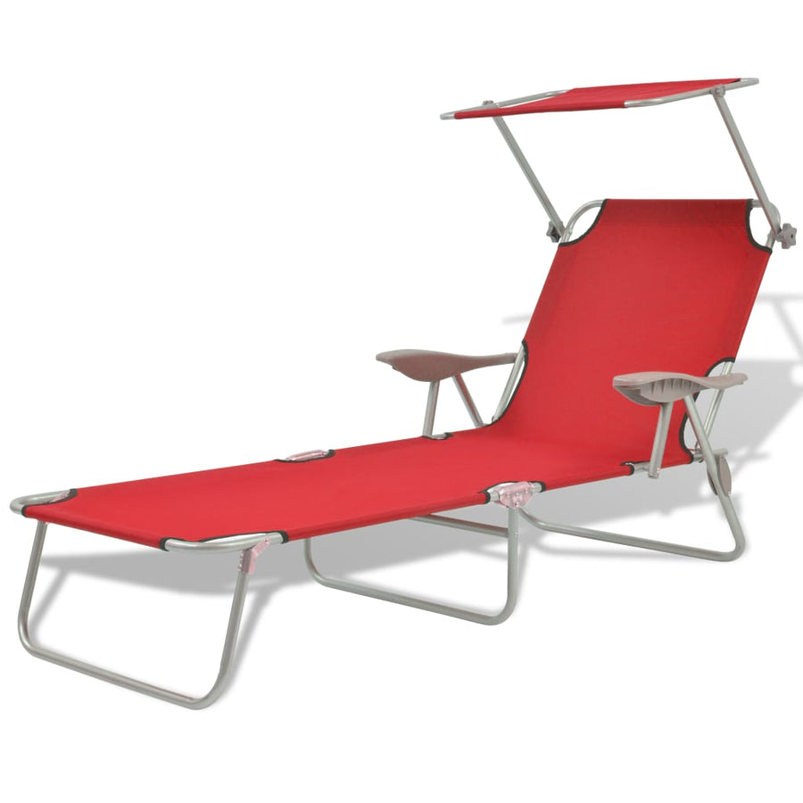 NNEVL Sun Lounger with Canopy Steel Red-0