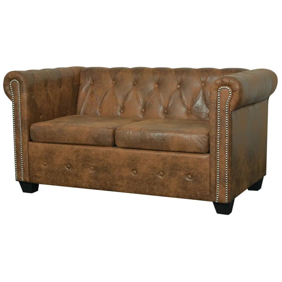 NNEVL Chesterfield Sofa 2-Seater Artificial Leather Brown-0