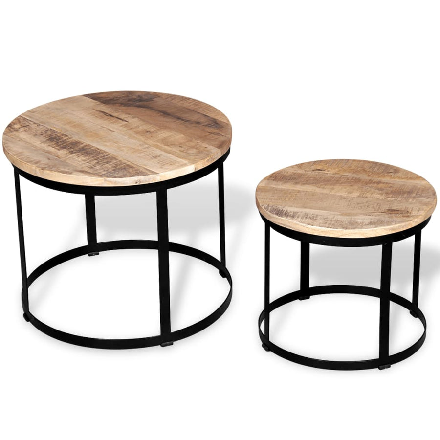 NNEVL Coffee Table Set 2 Pieces Rough Mango Wood Round 40/50 cm-0