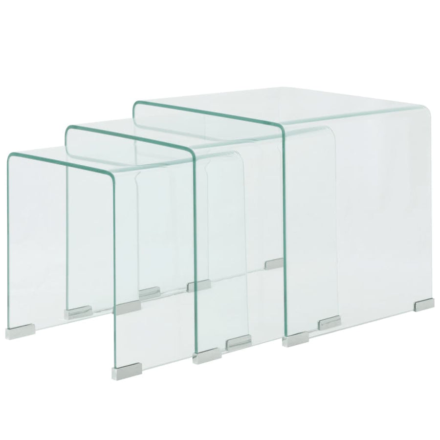 NNEVL Three Piece Nesting Table Set Tempered Glass Clear-0