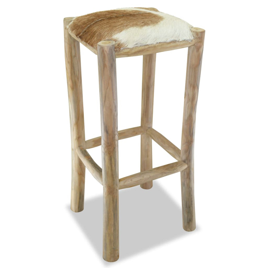 NNEVL Bar Stool Real Leather and Solid Teak Wood-0