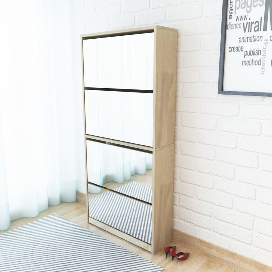 NNEVL Shoe Cabinet 4-Layer Mirror Oak 63x17x134 cm-0