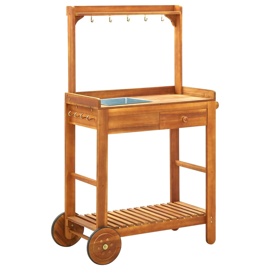 NNEVL Garden Kitchen Trolley Solid Wood Acacia 92x43.5x141.5 cm-0