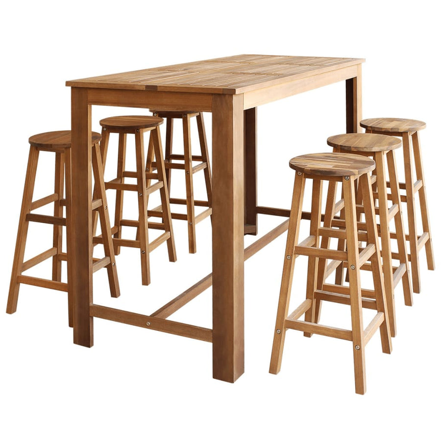 NNEVL Bar Table and Stool Set 7 Pieces Solid Acacia Wood-0