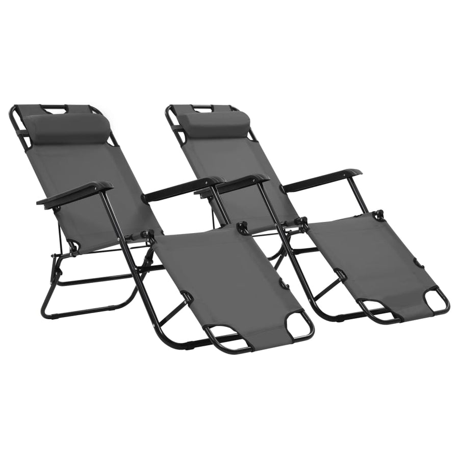 NNEVL Folding Sun Loungers 2 pcs with Footrests Steel Grey-0