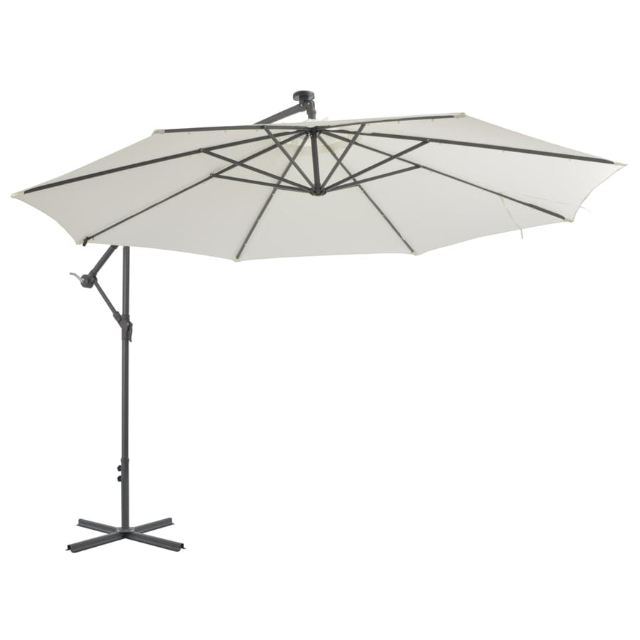NNEVL Cantilever Umbrella with LED Lights and Metal Pole 350 cm Sand-0