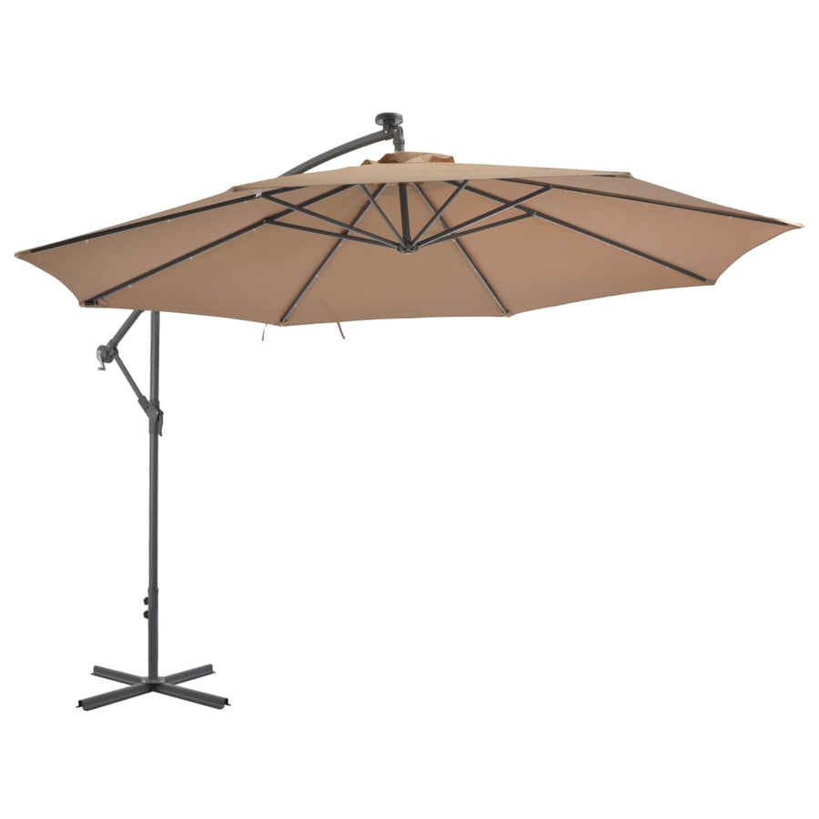 NNEVL Cantilever Umbrella with LED Lights and Metal Pole 350 cm Taupe-0