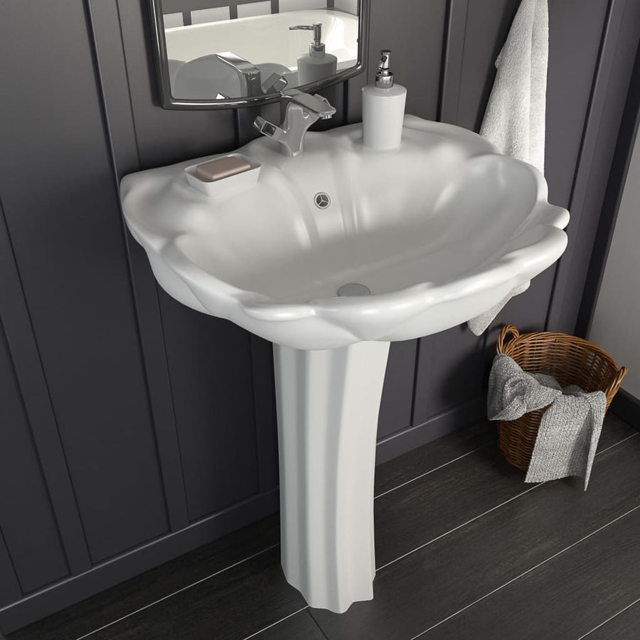 NNEVL Freestanding Basin with Pedestal Ceramic White 580x510x200 mm-0