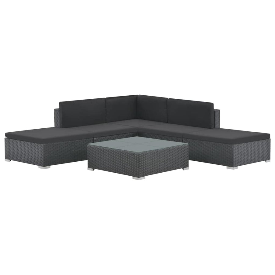 NNEVL 6 Piece Garden Lounge Set with Cushions Poly Rattan Black-0
