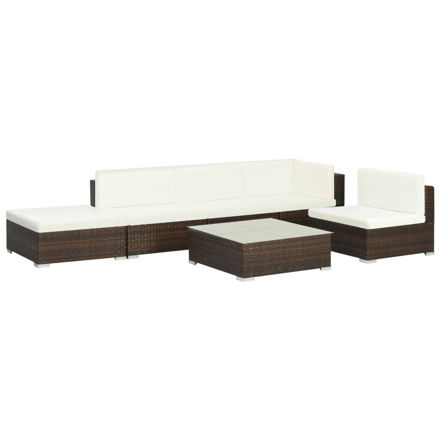 NNEVL 6 Piece Garden Lounge Set with Cushions Poly Rattan Brown-0