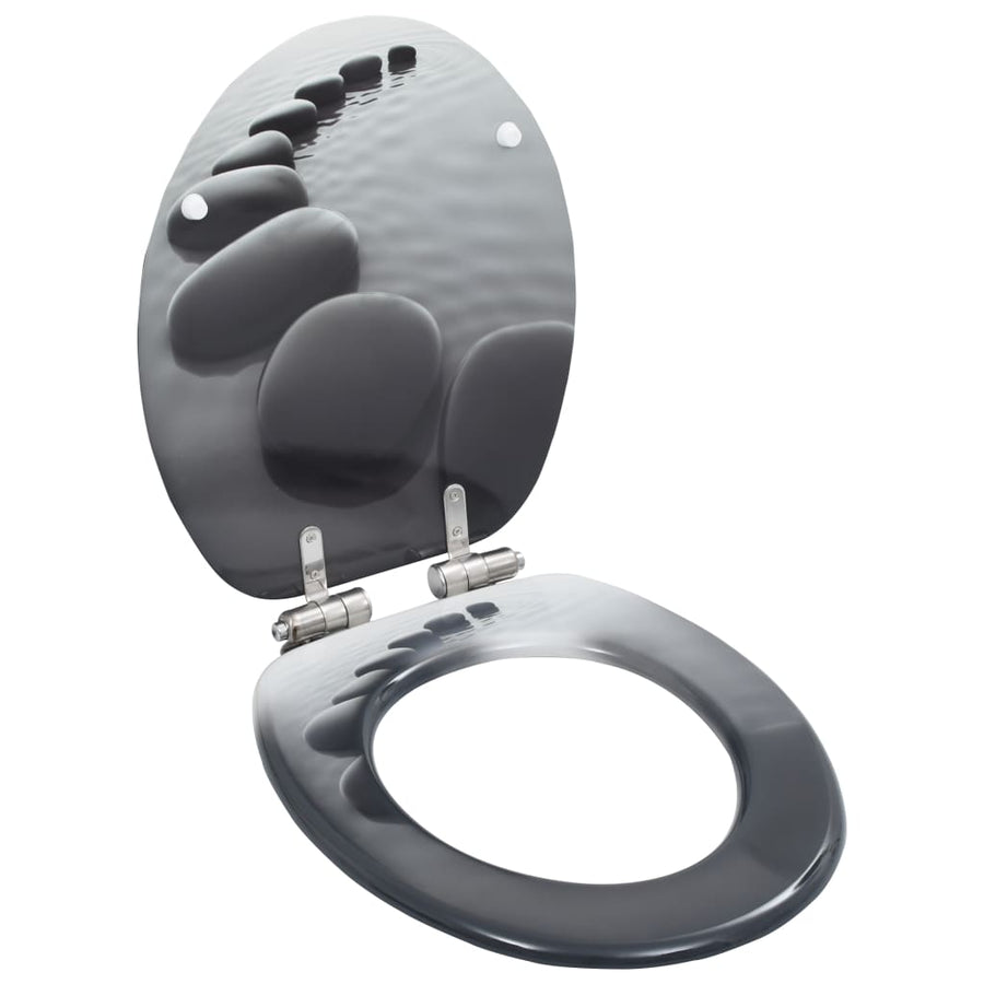 NNEVL WC Toilet Seat with Soft Close Lid MDF Stones Design-0