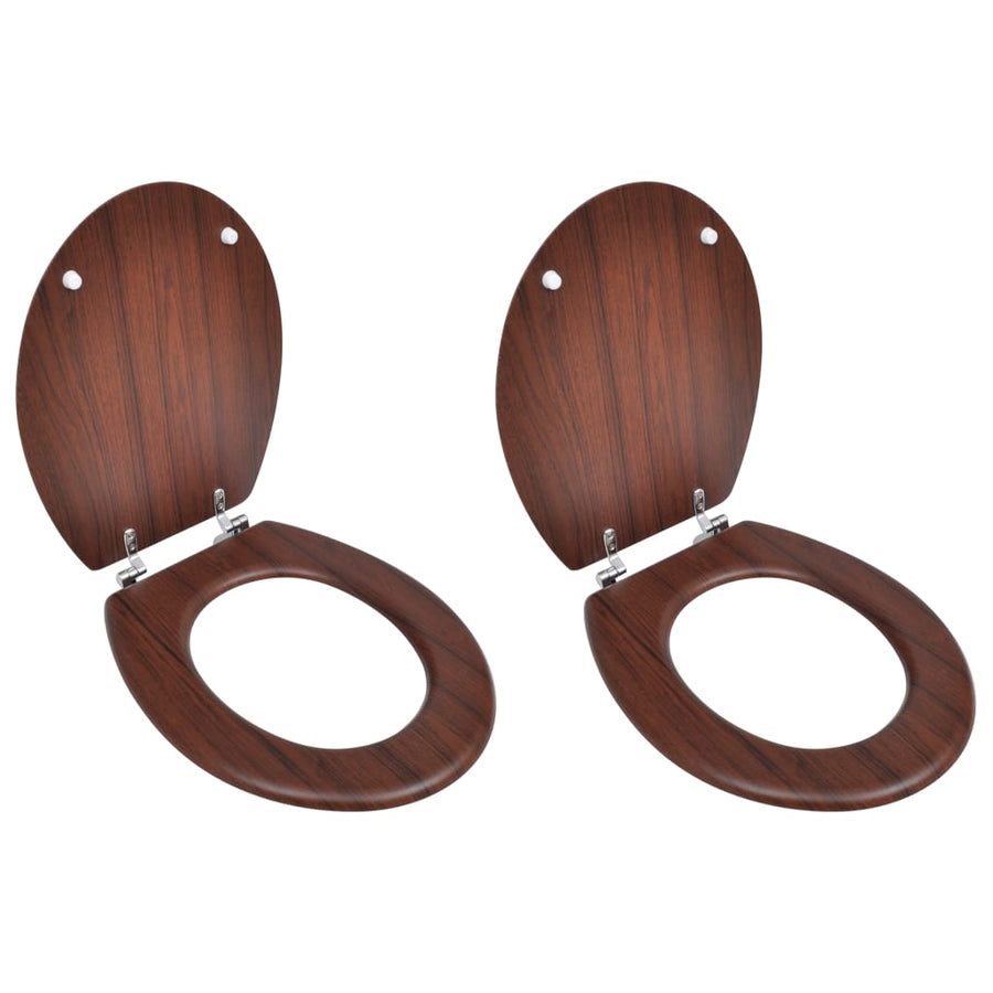 NNEVL Toilet Seats with Lids 2 pcs MDF Brown-0