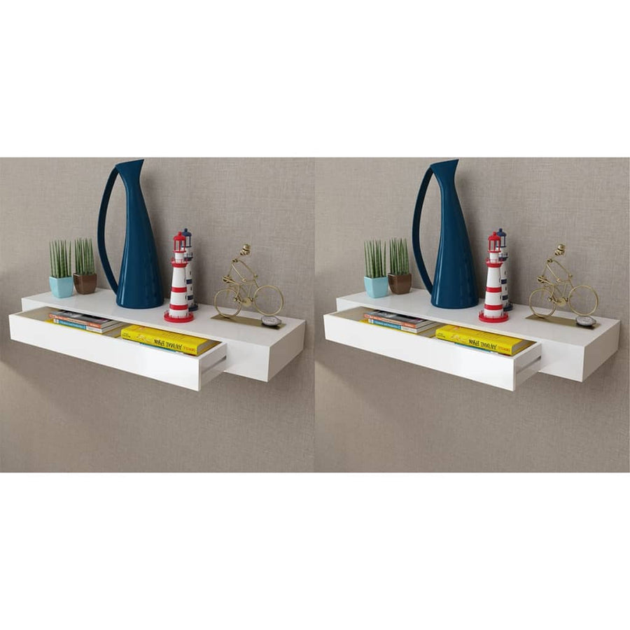NNEVL Floating Wall Shelves with Drawers 2 pcs White 80 cm-0