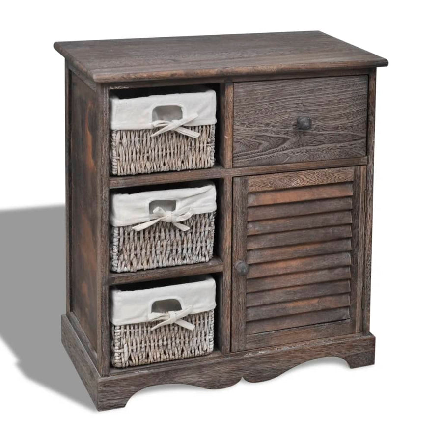NNEVL Wooden Cabinet 3 Left Weaving Baskets Brown-0