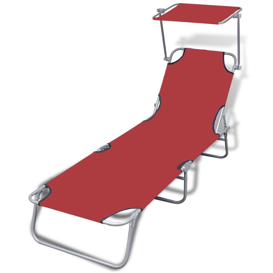 NNEVL Folding Sun Lounger with Canopy Steel and Fabric Red-0