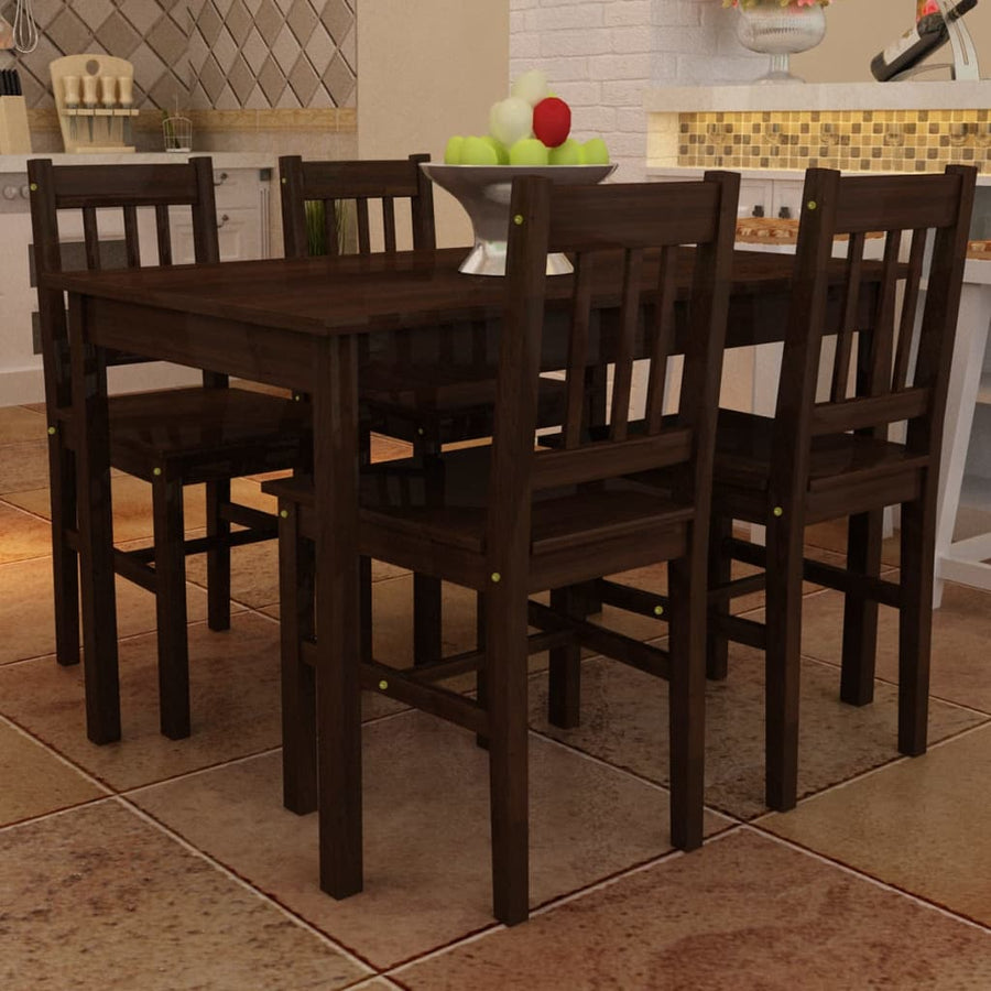 NNEVL Wooden Dining Table with 4 Chairs Brown-0