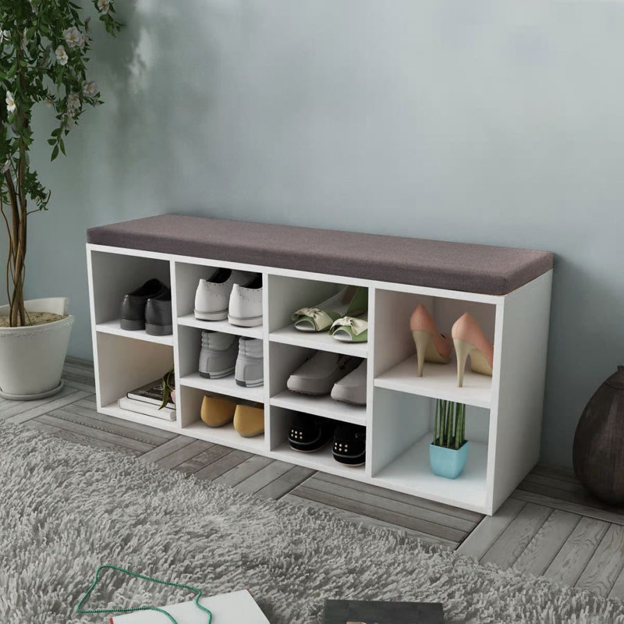 NNEVL Shoe Storage Bench 10 Compartments White-0