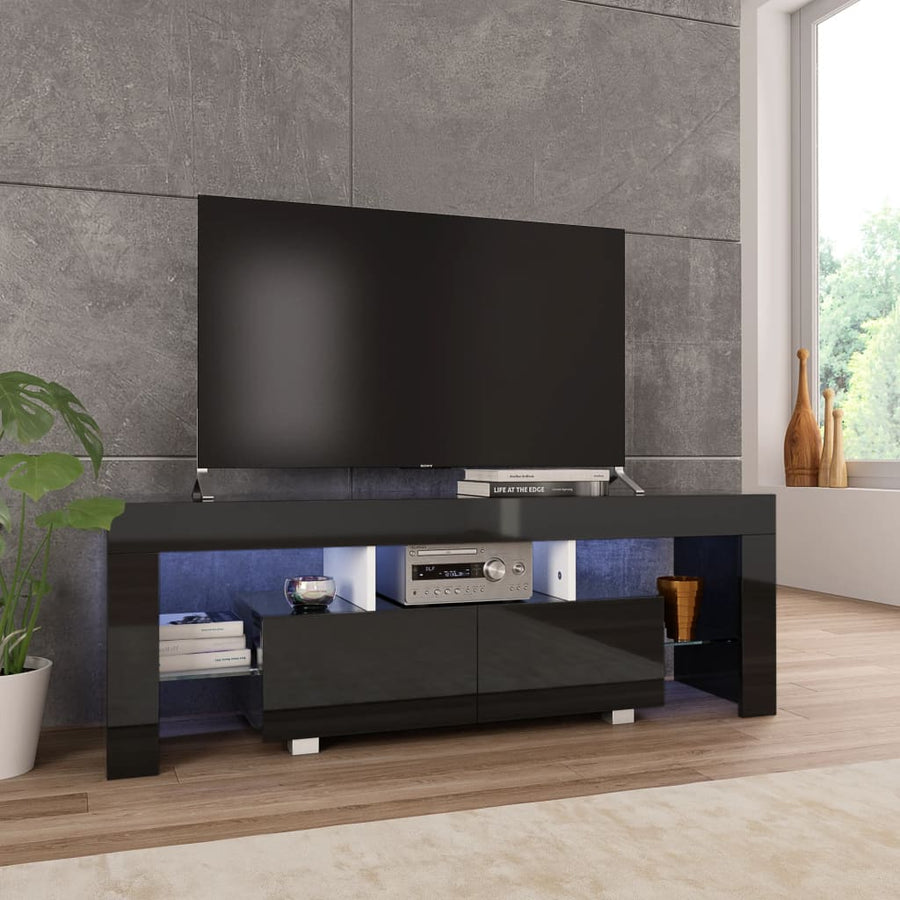 NNEVL TV Cabinet with LED Lights High Gloss Black 130x35x45 cm-0