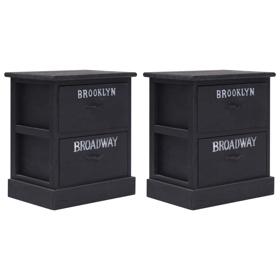 NNEVL Nightstands 2 pcs Black 38x28x45 cm Paulownia Wood-0