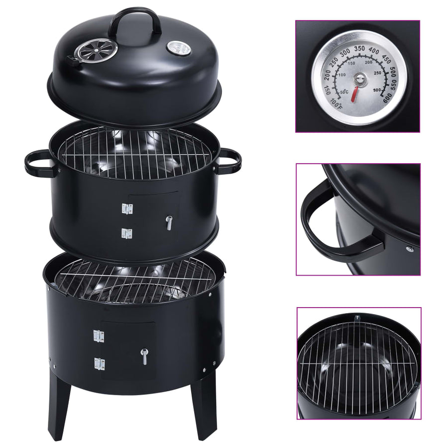 NNEVL 3-in-1 Charcoal Smoker BBQ Grill 40x80 cm-0