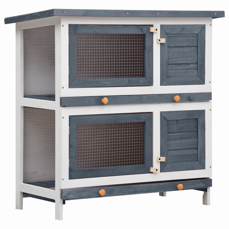 NNEVL Outdoor Rabbit Hutch 4 Doors Grey Wood-0
