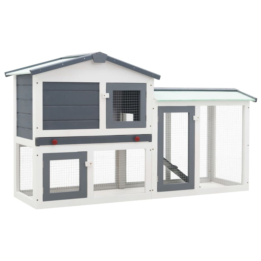 NNEVL Outdoor Large Rabbit Hutch Grey and White 145x45x85 cm Wood-0