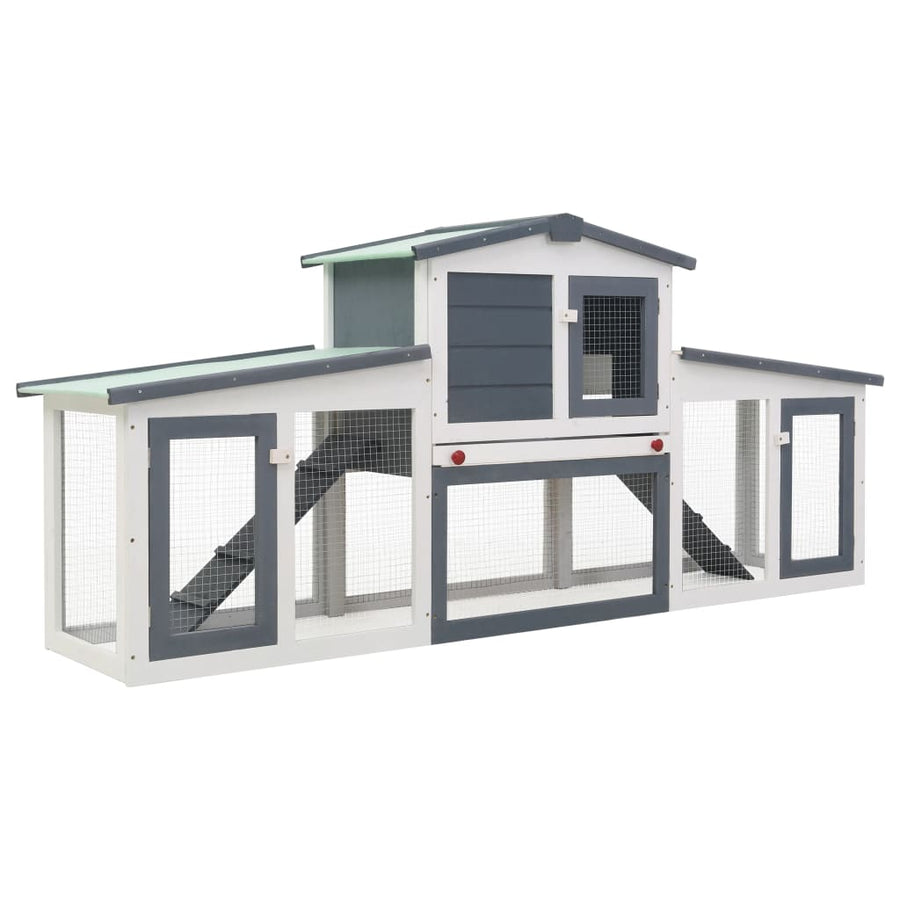 NNEVL Outdoor Large Rabbit Hutch Grey and White 204x45x85 cm Wood-0