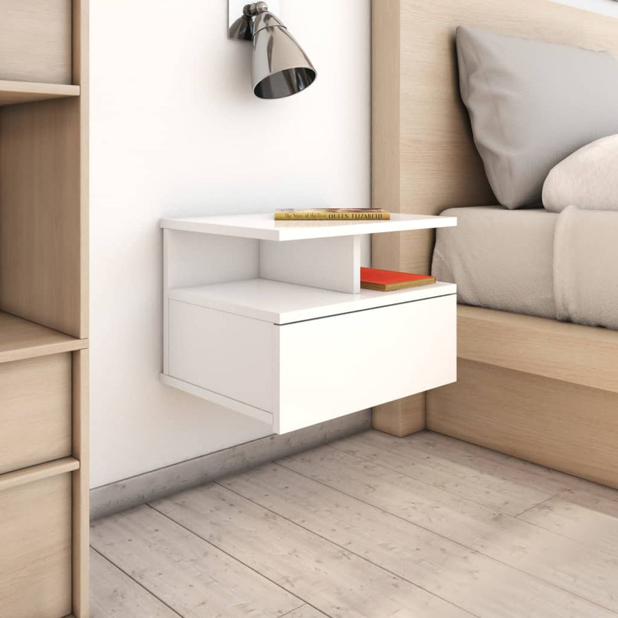 NNEVL Floating Nightstands 2 pcs High Gloss White 40x31x27 cm Chipboard-0