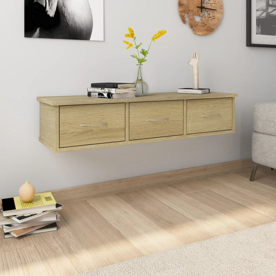 NNEVL Wall-mounted Drawer Shelf Sonoma Oak 88x26x18.5 cm Chipboard-0