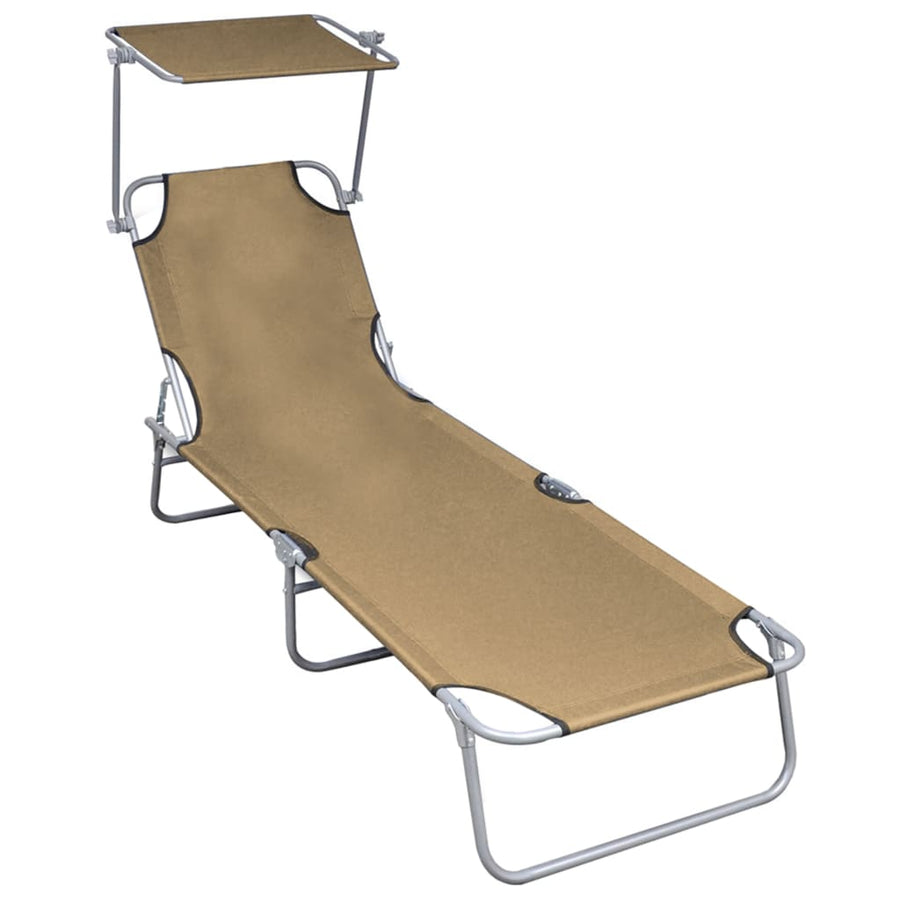 NNEVL Folding Sun Lounger with Canopy Taupe Aluminium-0