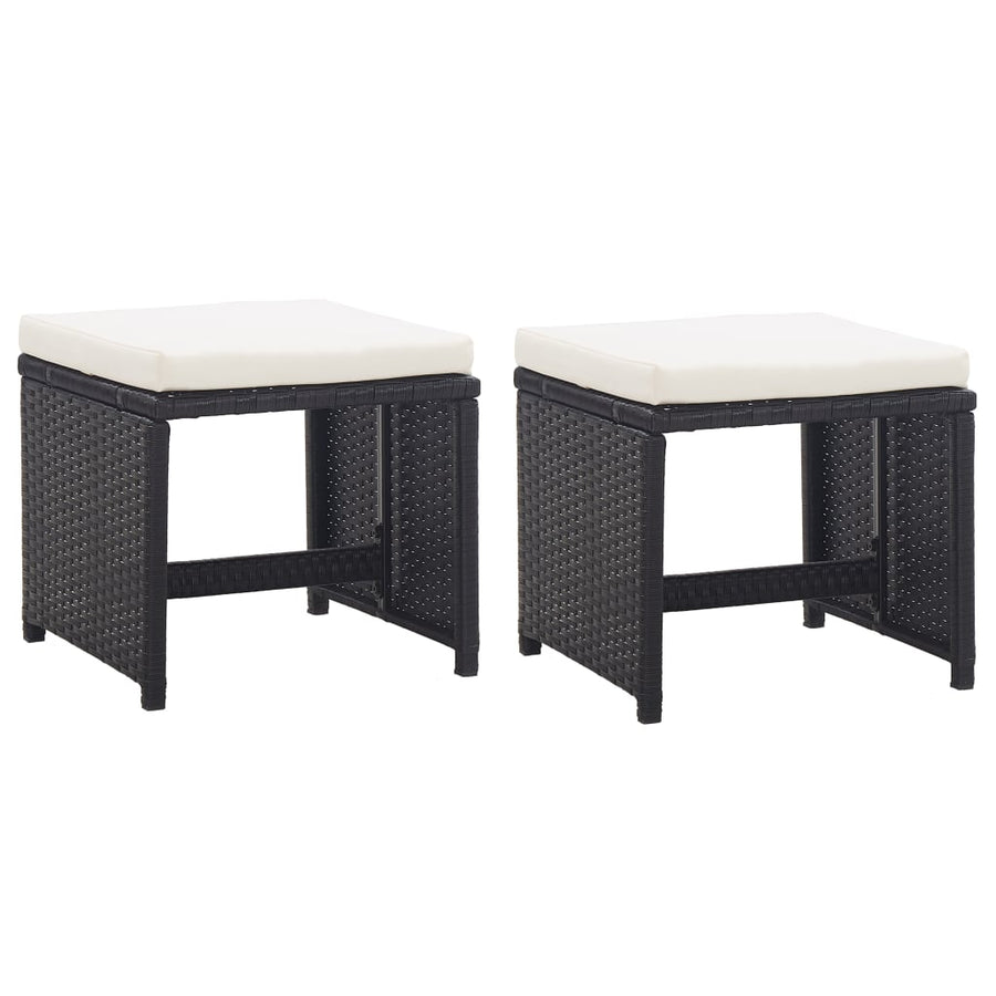 NNEVL Garden Stools 2 pcs with Cushions Poly Rattan Black-0