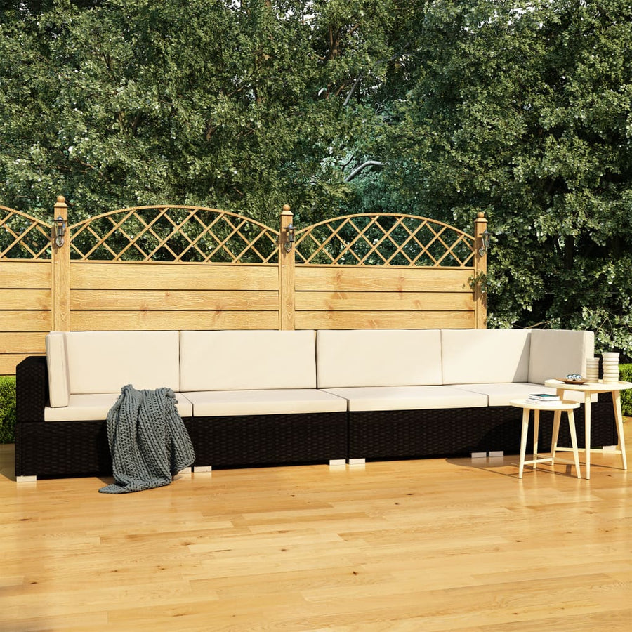 NNEVL 4 Piece Garden Sofa Set with Cushions Poly Rattan Black-0