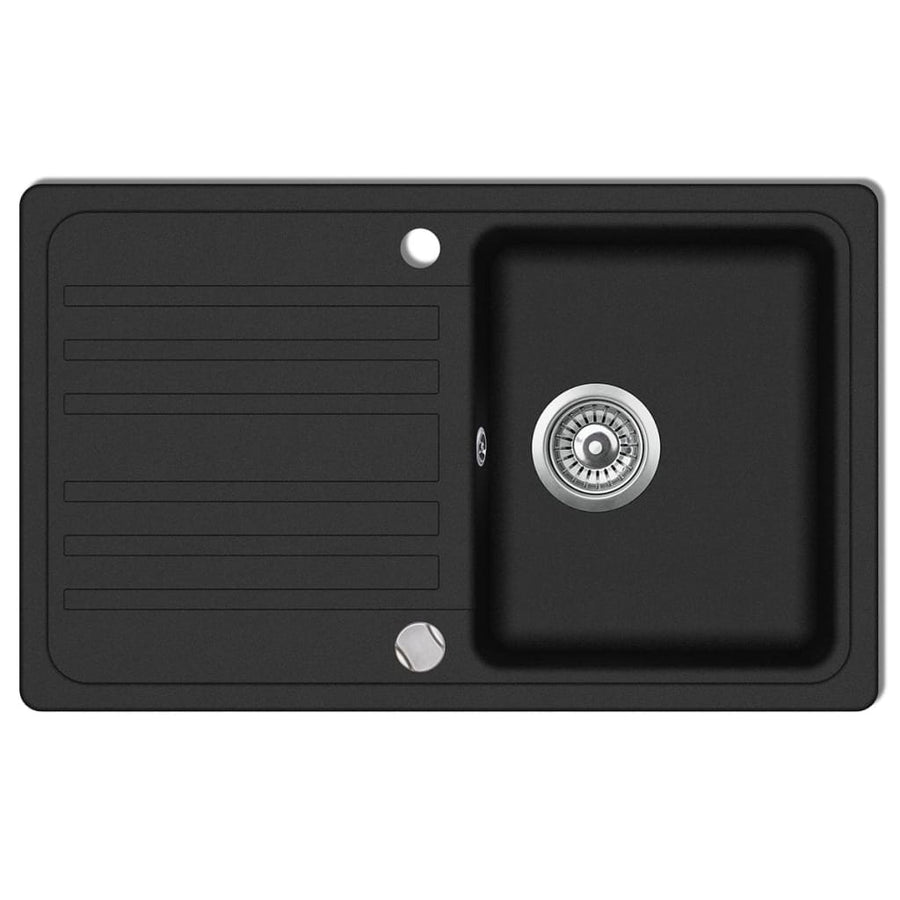 NNEVL Granite Kitchen Sink Single Basin with Drainer Reversible Black-0