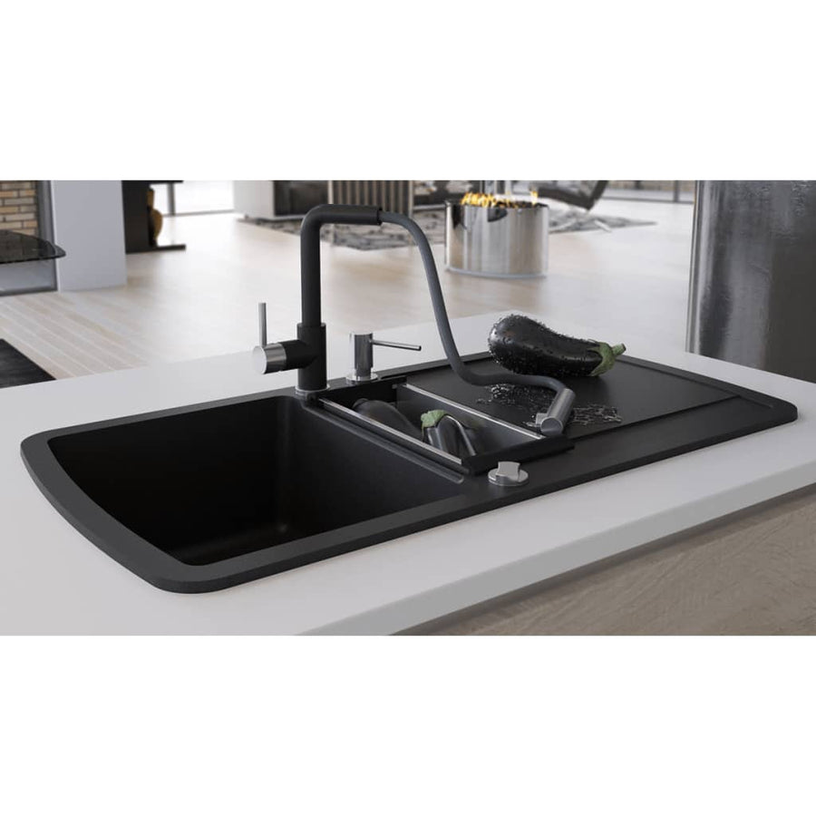 NNEVL Granite Kitchen Sink Double Basin Black-0