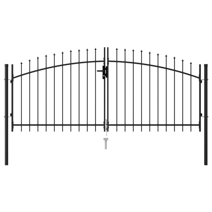 NNEVL Fence Gate Double Door with Spike Top Steel 3x1.25 m Black-0