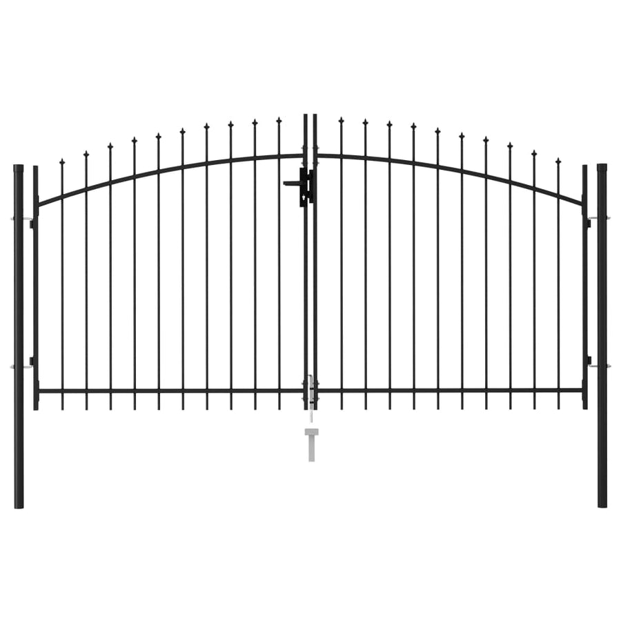 NNEVL Fence Gate Double Door with Spike Top Steel 3x1.5 m Black-0
