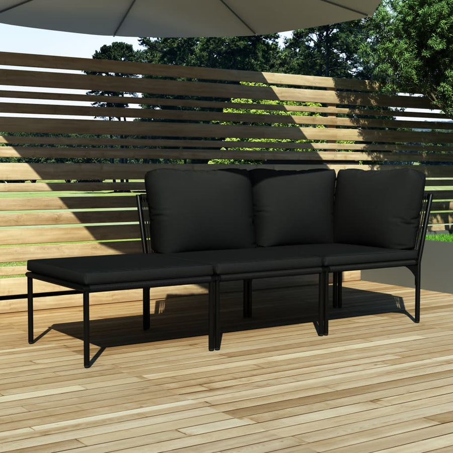 NNEVL 3 Piece Garden Lounge Set with Cushions Black PVC-0