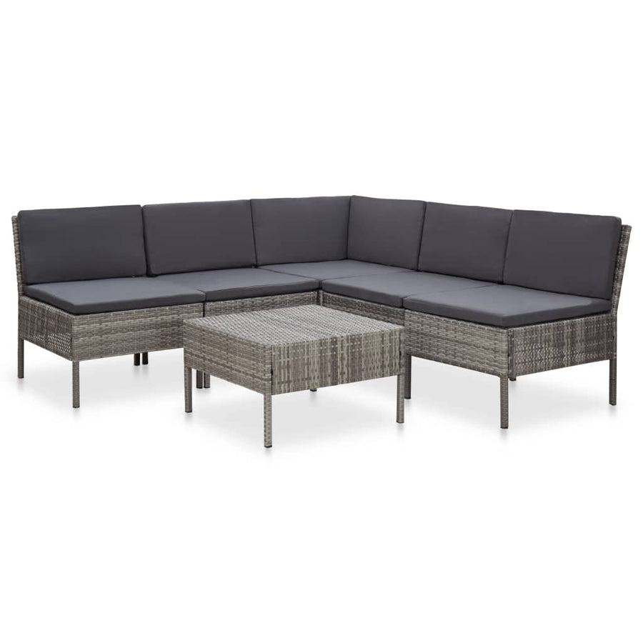 NNEVL 6 Piece Garden Lounge Set with Cushions Poly Rattan Grey-0