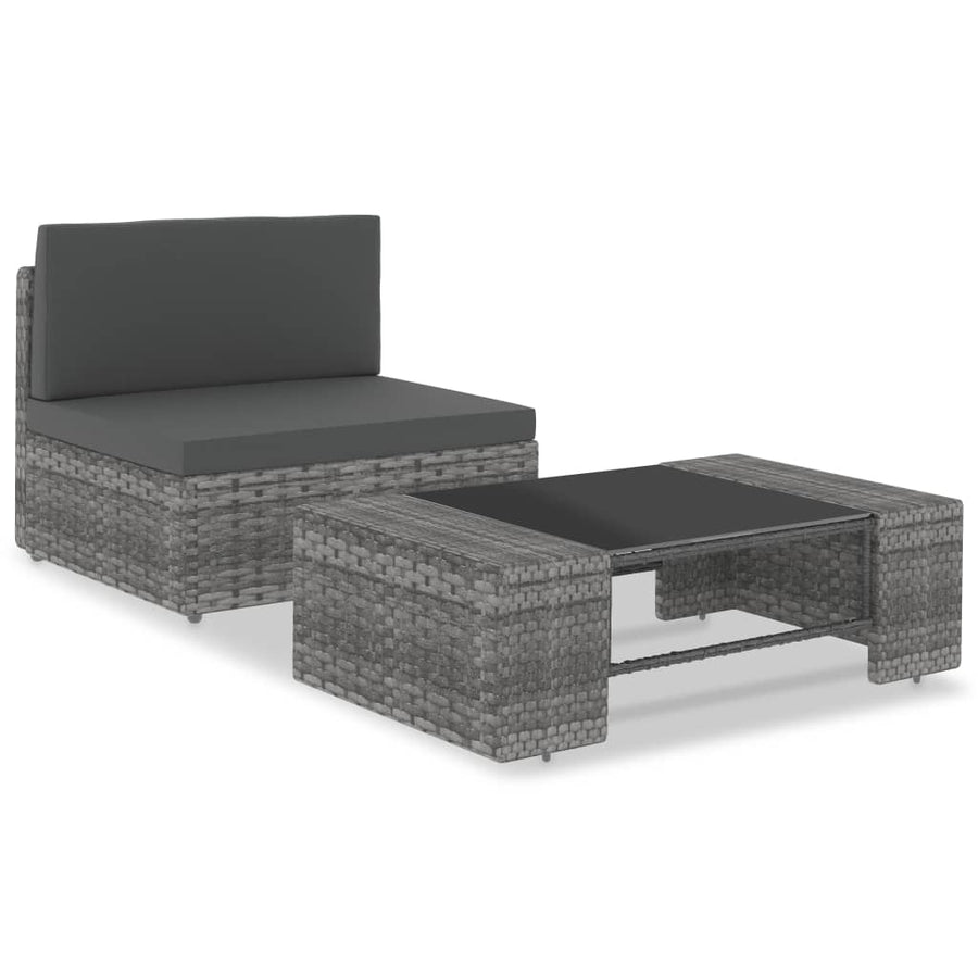 NNEVL 2 Piece Garden Lounge Set Poly Rattan Grey-0