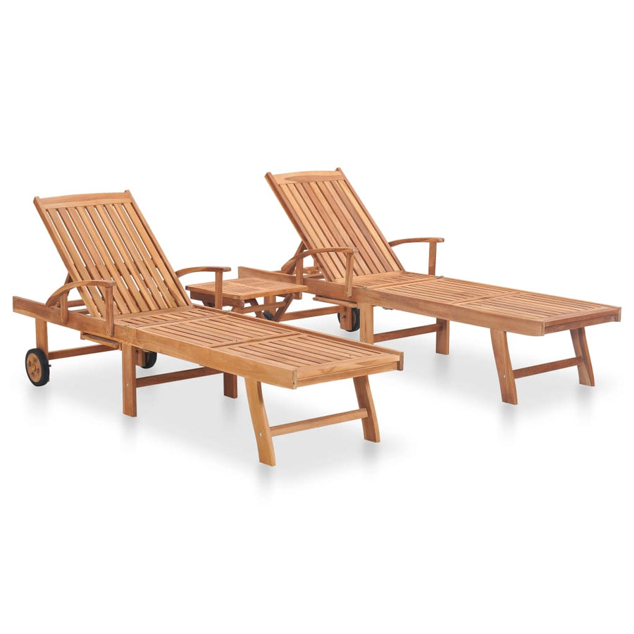 NNEVL Sun Loungers 2 pcs with Table Solid Teak Wood-0