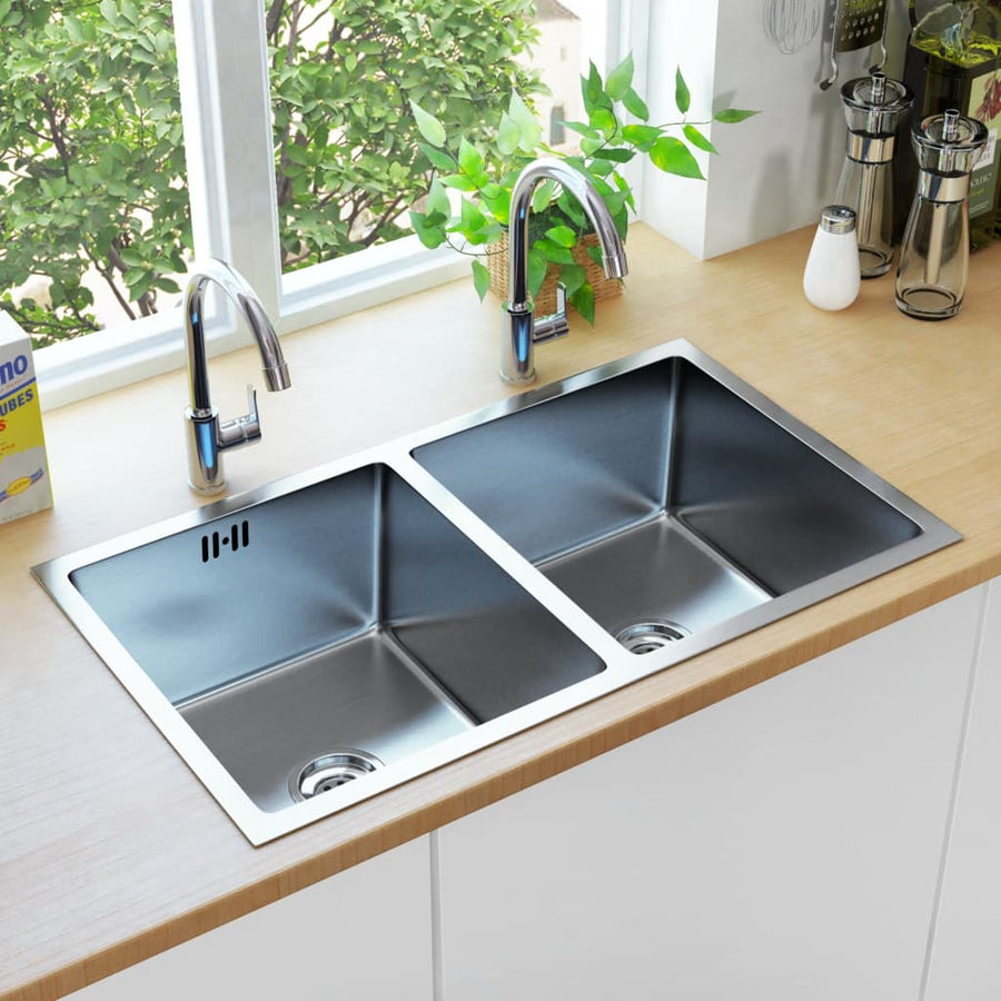 NNEVL Handmade Kitchen Sink with Overflow Hole Stainless Steel-0
