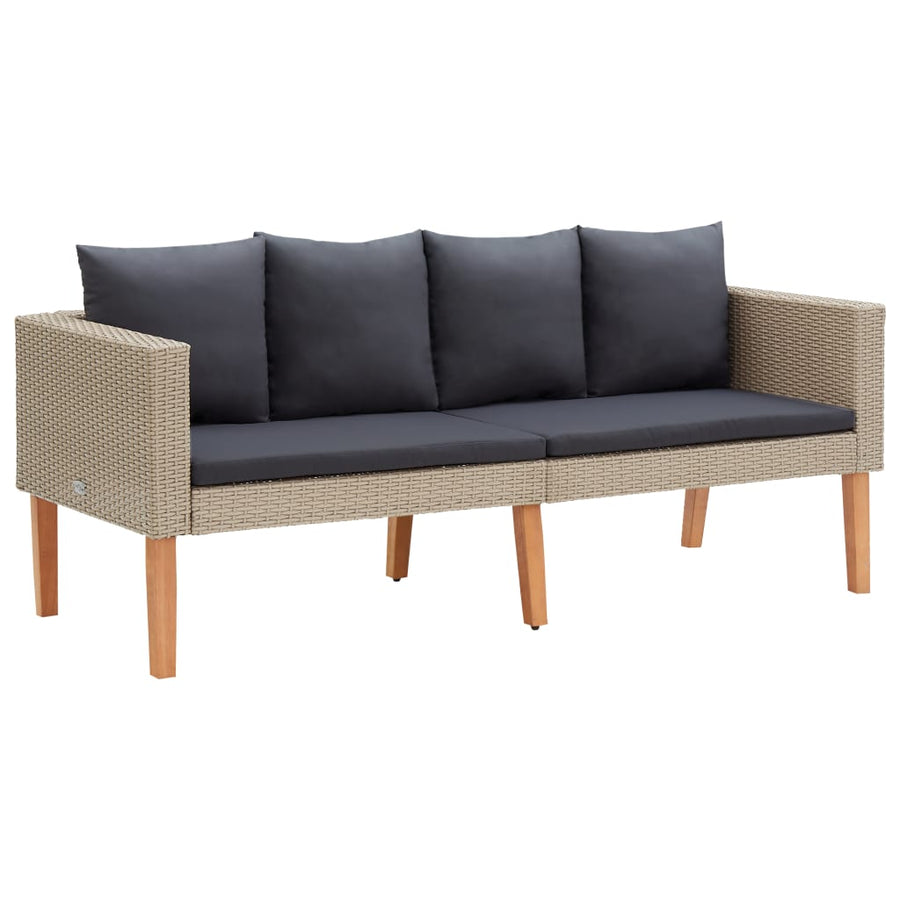 NNEVL 2-Seater Garden Sofa with Cushions Poly Rattan Beige-0