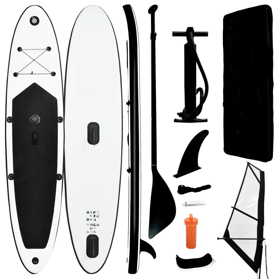 NNEVL Inflatable Stand Up Paddleboard with Sail Set Black and White-0