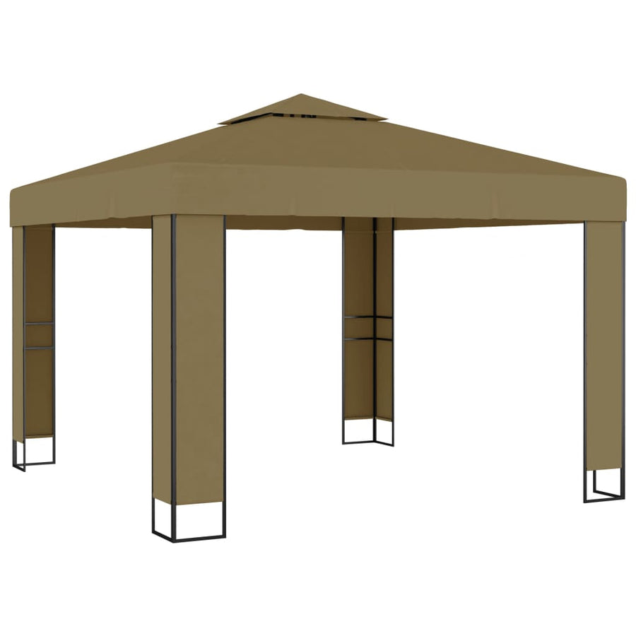 NNEVL Gazebo with Double Roof 3x3x2.7 m Taupe 180 g/m²-0