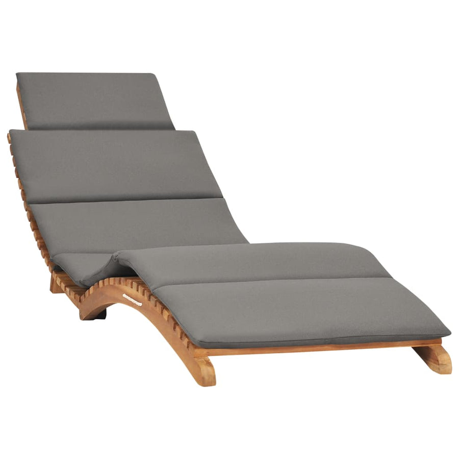 NNEVL Folding Sun Lounger with Dark Grey Cushion Solid Teak Wood-0