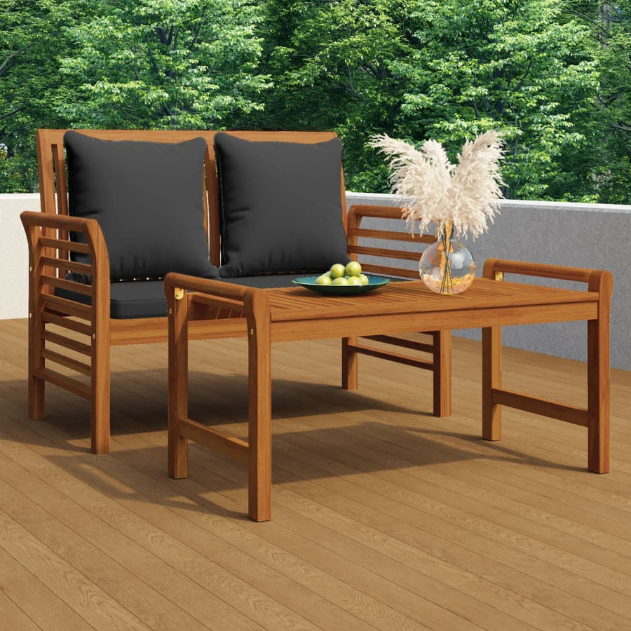NNEVL 2 Piece Garden Lounge Set with Dark Grey Cushions Solid Wood-0