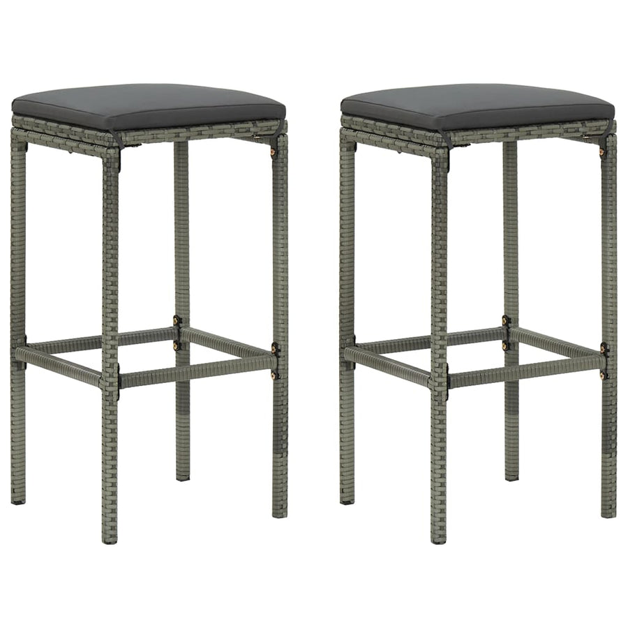 NNEVL Bar Stools with Cushions 2 pcs Grey Poly Rattan-0