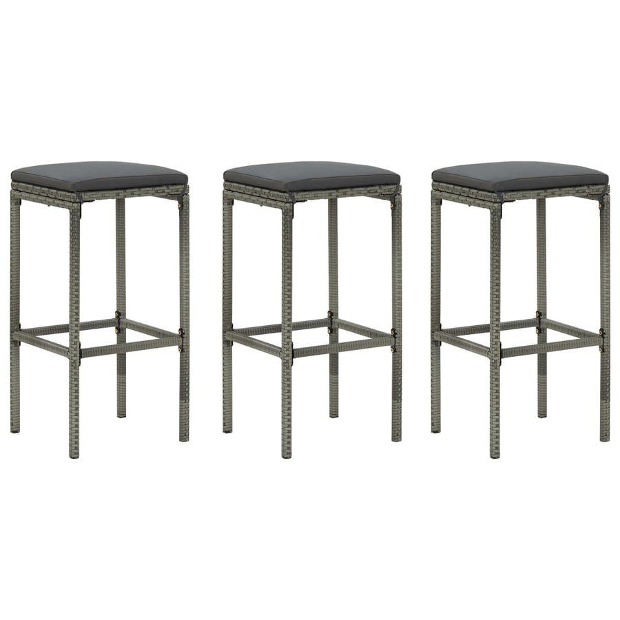 NNEVL Bar Stools with Cushions 3 pcs Grey Poly Rattan-0